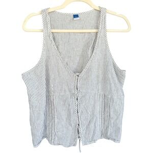 A4 Old Navy‎ Women's L Striped Sleeveless Tie Back Fitted Pint Sand Linen Blend